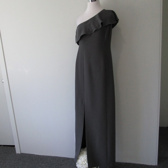 SALE! Calvin Klein Ruffle One Shoulder Slit Gown - Picture 2 of 8